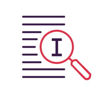 Icon of text on a document with magnifying glass.